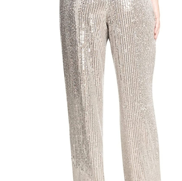 Dress the Population Women's Dina Sequin Classic Pants Size Small Silver NWT - Picture 3 of 3